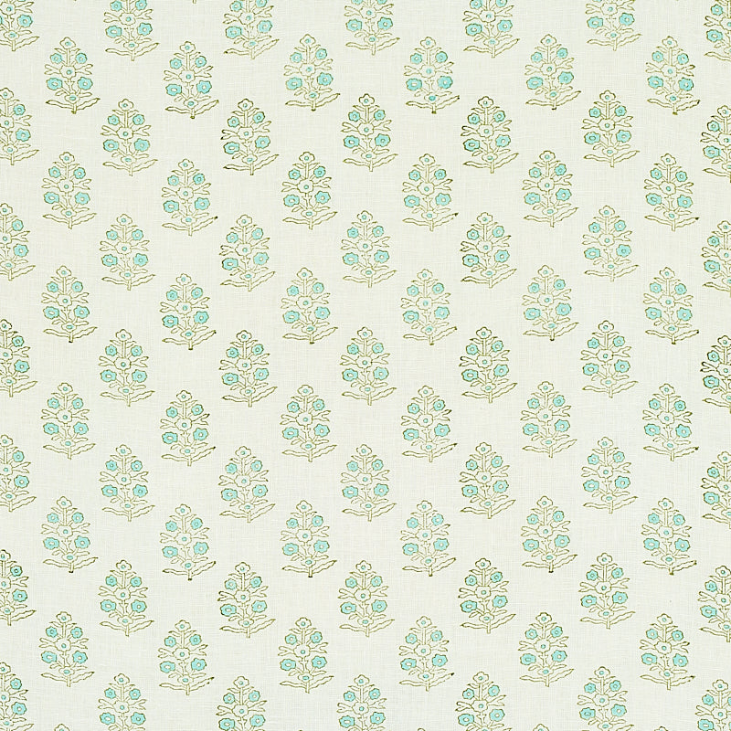 Schumacher Aditi Hand Blocked Print Green Fabric