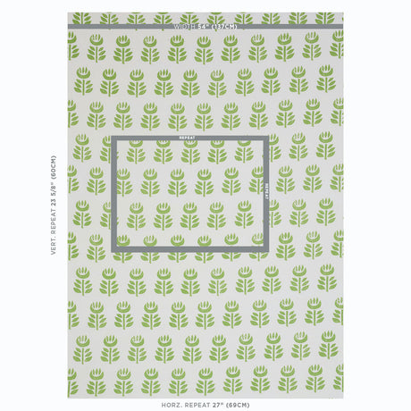 Schumacher Rosenborg Hand Print Green Fabric - Eade's Wallpaper