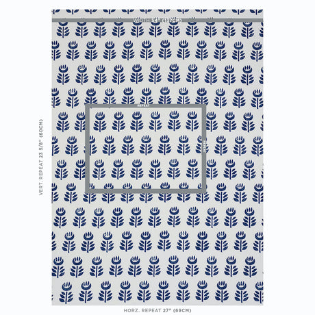 Schumacher Rosenborg Hand Print Navy Fabric - Eade's Wallpaper