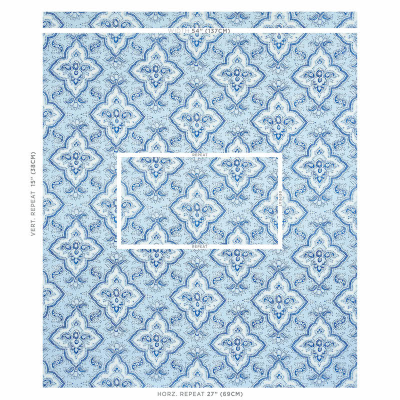 Schumacher Amalia Medallion Handmade Print Blue Fabric