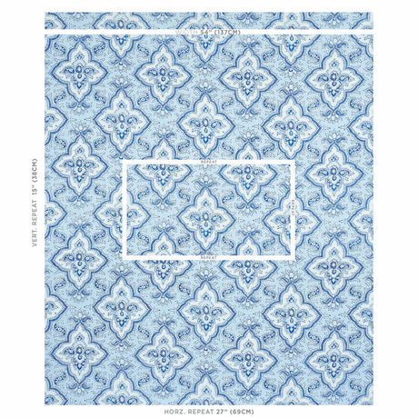 Schumacher Amalia Medallion Handmade Print Blue Fabric