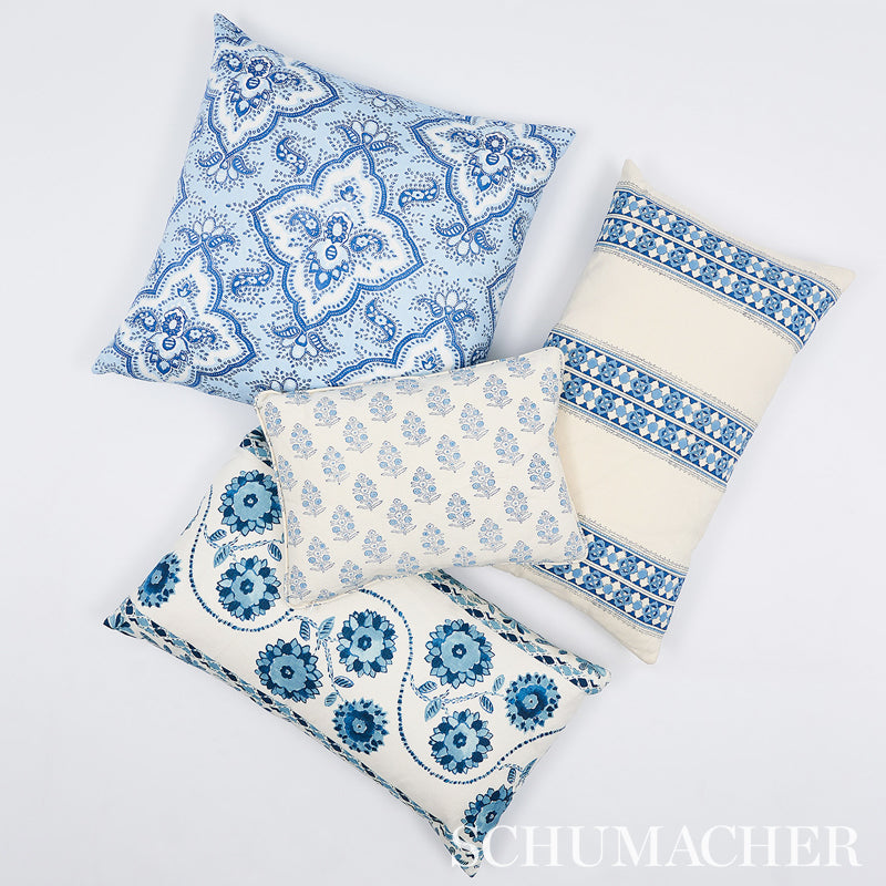 Schumacher Amalia Medallion Handmade Print Blue Fabric