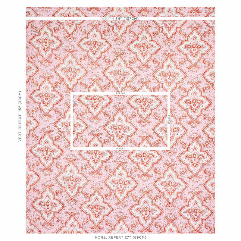Schumacher Amalia Medallion Handmade Print Pink Fabric