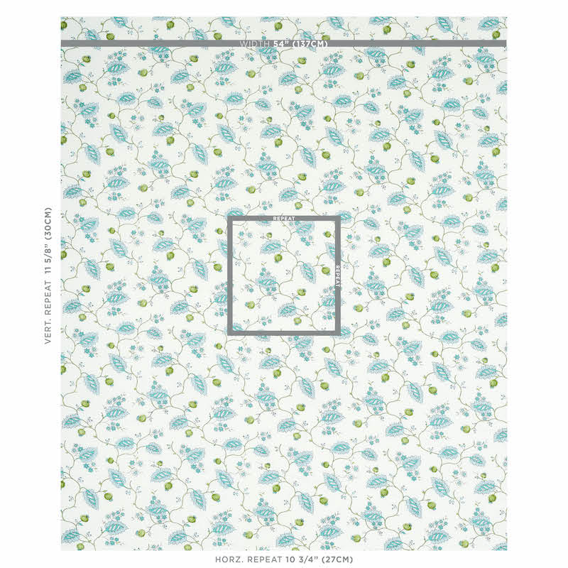 Schumacher Maryam Vine Peacock Fabric - Eade's Wallpaper