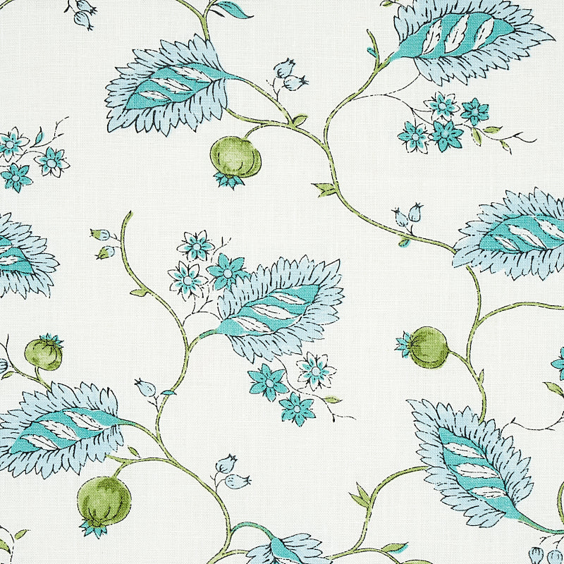 Schumacher Maryam Vine Peacock Fabric - Eade's Wallpaper