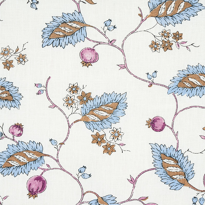 Schumacher Maryam Vine Sky & Plum Fabric - Eade's Wallpaper