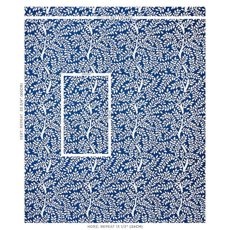 Schumacher Temple Garden Ii Blue Fabric - Eade's Wallpaper