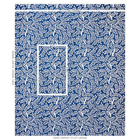 Schumacher Temple Garden Ii Blue Fabric - Eade's Wallpaper