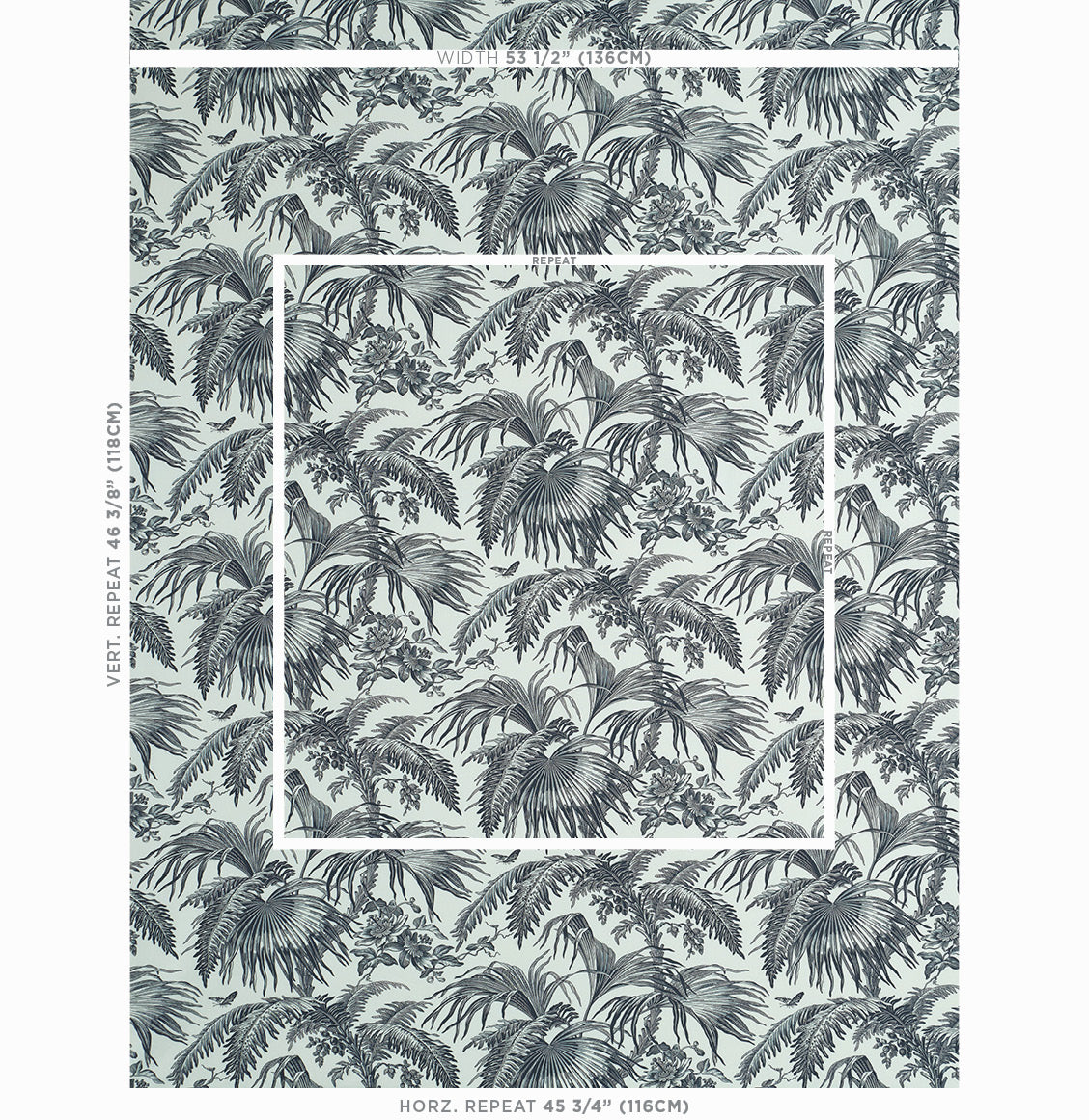 Schumacher Toile Tropique Black Fabric - Eade's Wallpaper
