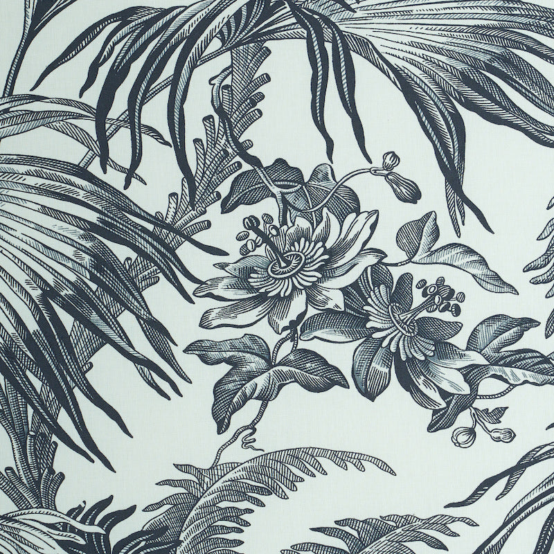 Schumacher Toile Tropique Black Fabric - Eade's Wallpaper