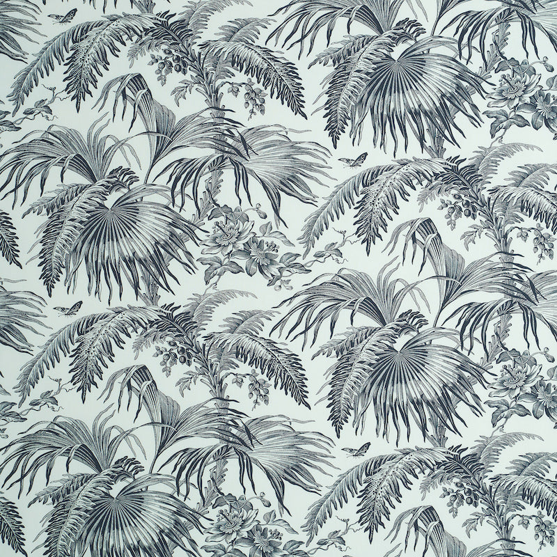Schumacher Toile Tropique Black Fabric - Eade's Wallpaper
