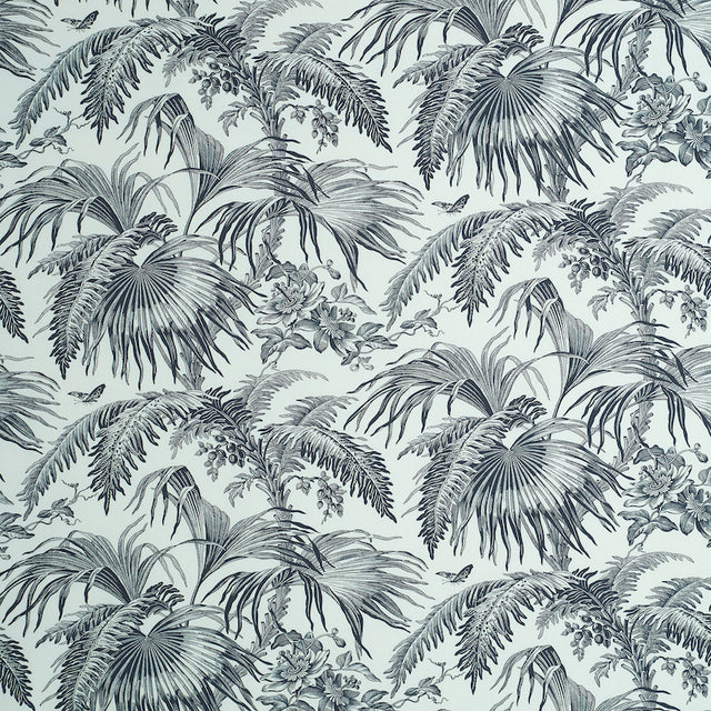 Schumacher Toile Tropique Black Fabric - Eade's Wallpaper
