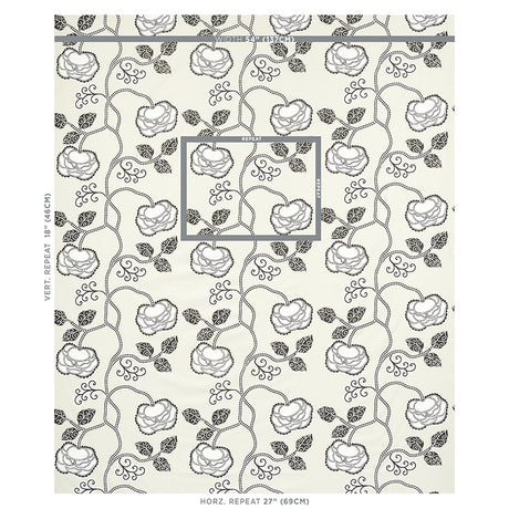 Schumacher Queen Fruit Chintz Ebony Ivory Fabric - Eade's Wallpaper