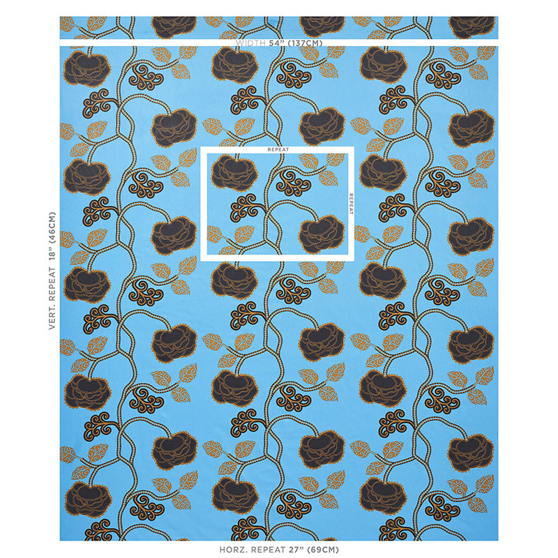 Schumacher Queen Fruit Chintz Lapis Fabric - Eade's Wallpaper