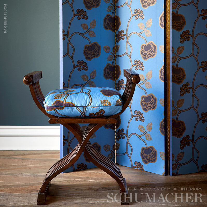 Schumacher Queen Fruit Chintz Lapis Fabric - Eade's Wallpaper