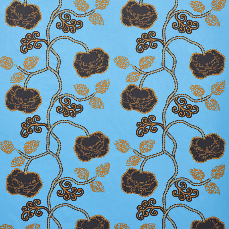Schumacher Queen Fruit Chintz Lapis Fabric - Eade's Wallpaper