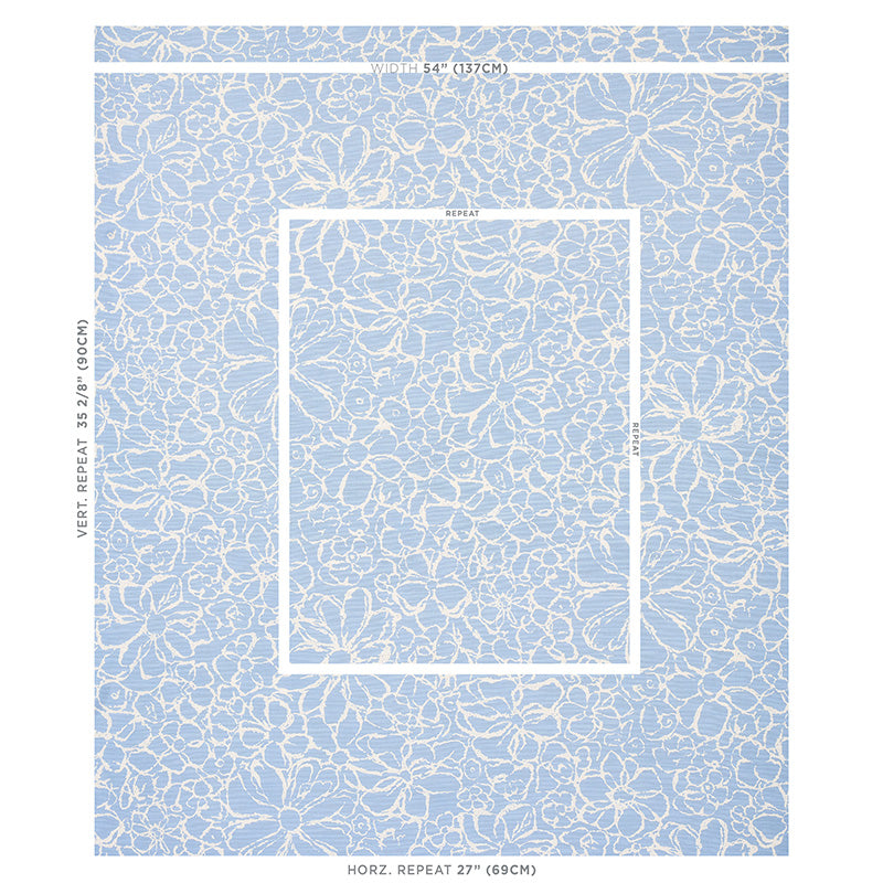 Schumacher Sidonie Blue Fabric - Eade's Wallpaper