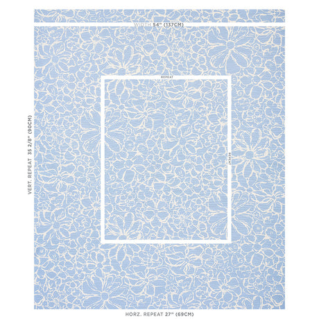 Schumacher Sidonie Blue Fabric - Eade's Wallpaper