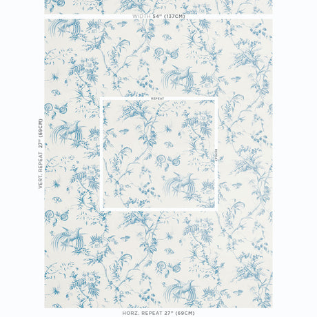 Schumacher Toile De La Prairie Blue Fabric - Eade's Wallpaper