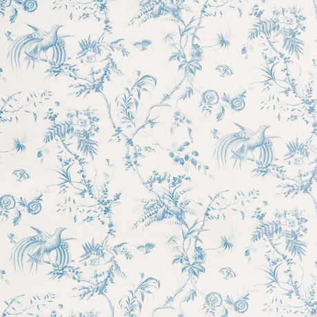 Schumacher Toile De La Prairie Blue Fabric - Eade's Wallpaper