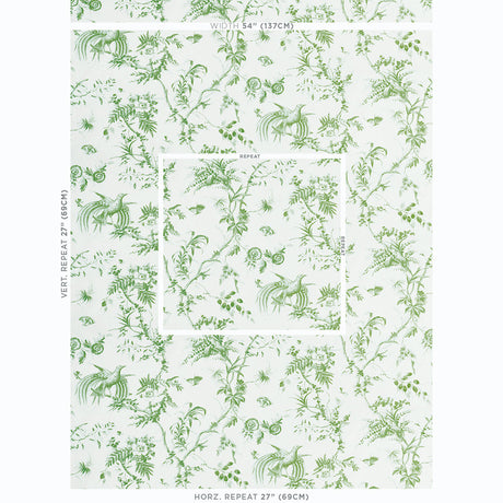 Schumacher Toile De La Prairie Green Fabric - Eade's Wallpaper