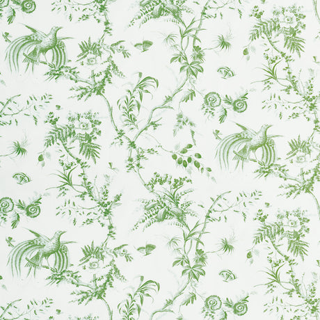 Schumacher Toile De La Prairie Green Fabric - Eade's Wallpaper