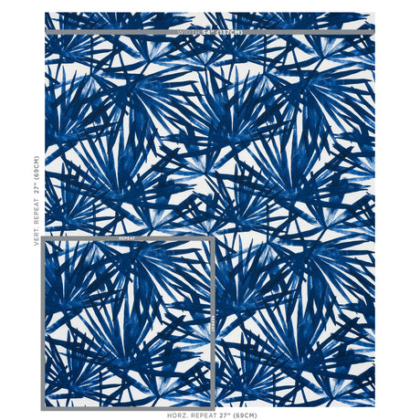Schumacher Sunlit Palm Linen Blue Fabric - Eade's Wallpaper