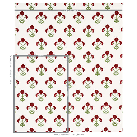 Schumacher Saranda Flower Embroidery Cardinal Fabric - Eade's Wallpaper
