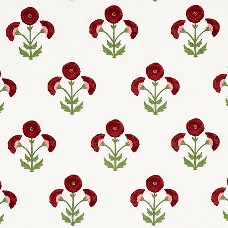 Schumacher Saranda Flower Embroidery Cardinal Fabric - Eade's Wallpaper