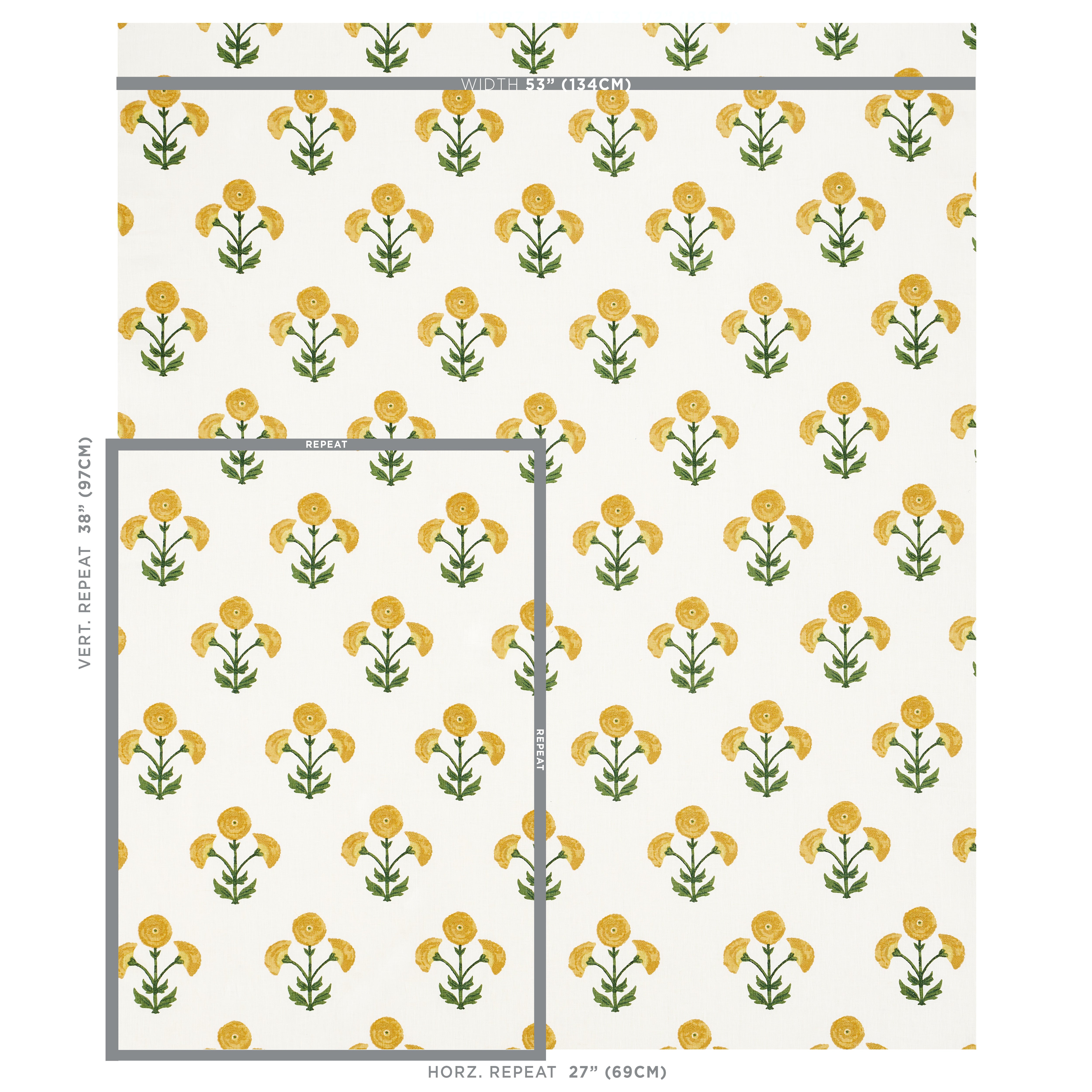 Them – Them First Schumacher 179671 Saranda Flower Embroidery in MARIGOLD Fabr