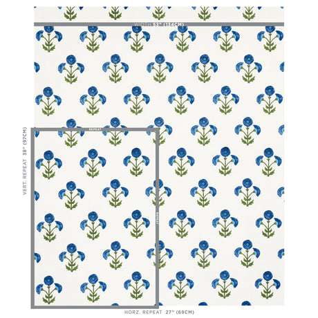 Schumacher Saranda Flower Embroidery Royal Fabric - Eade's Wallpaper