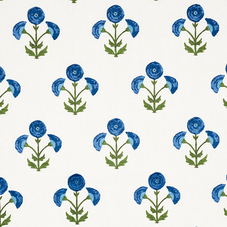 Schumacher Saranda Flower Embroidery Royal Fabric - Eade's Wallpaper