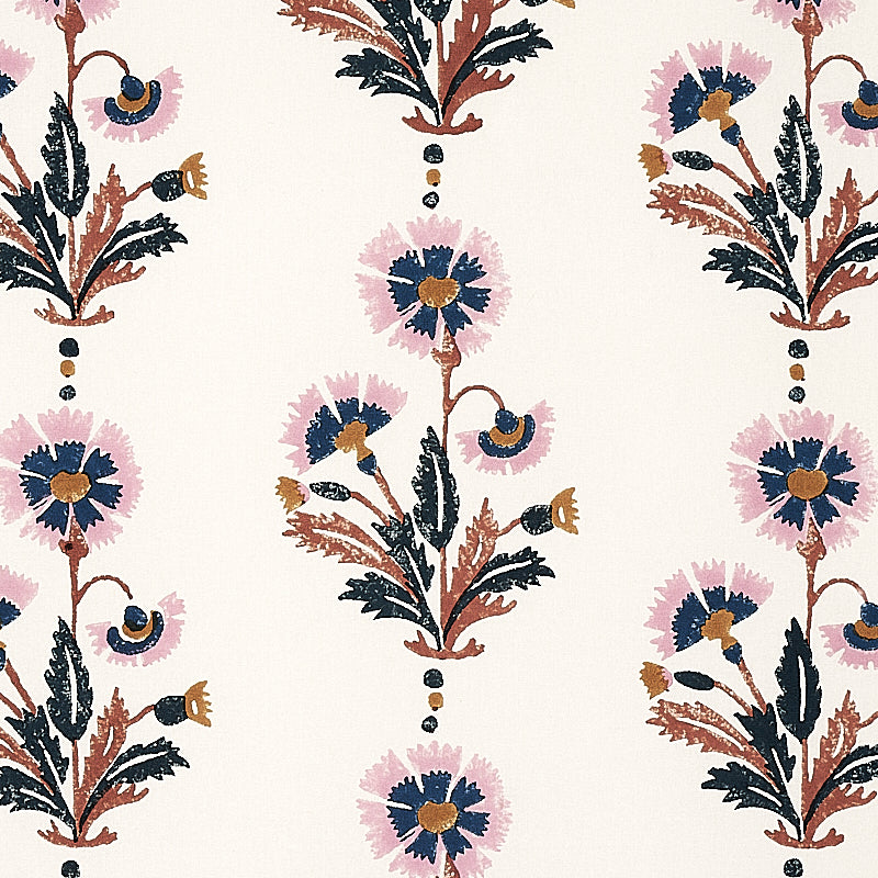 Schumacher Dianthus Hand Block Print Rust & Rose Fabric