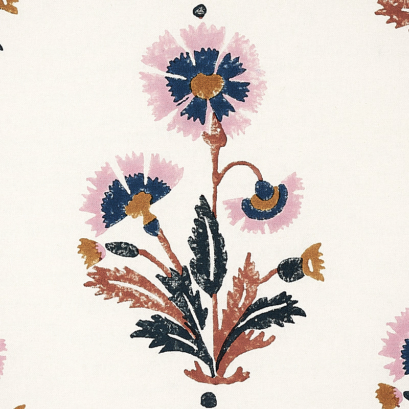 Schumacher Dianthus Hand Block Print Rust & Rose Fabric