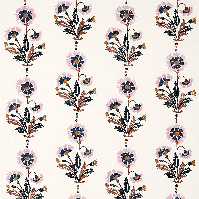 Schumacher Dianthus Hand Block Print Rust & Rose Fabric