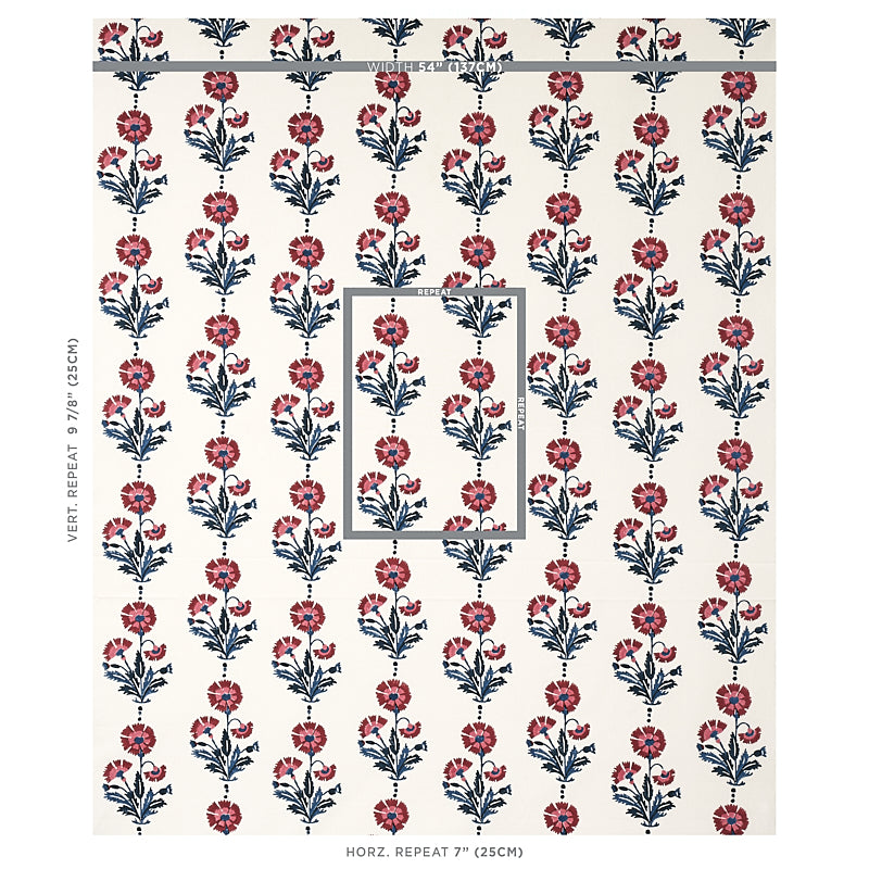 Schumacher Dianthus Hand Block Print Indigo & Iron Fabric