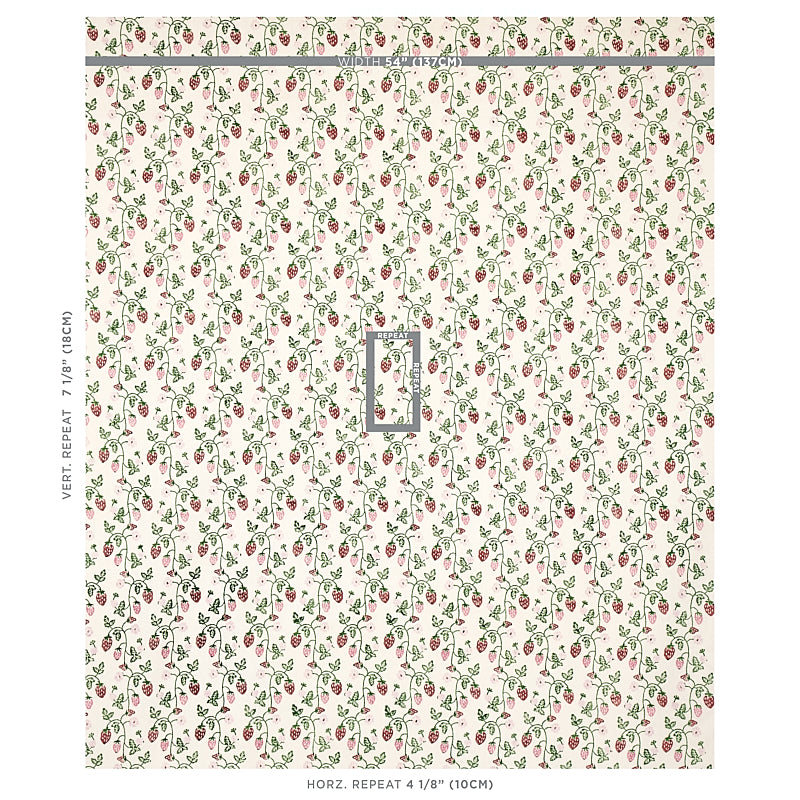 Schumacher Strawberry Hand Block Print Grass Fabric - Eade's Wallpaper