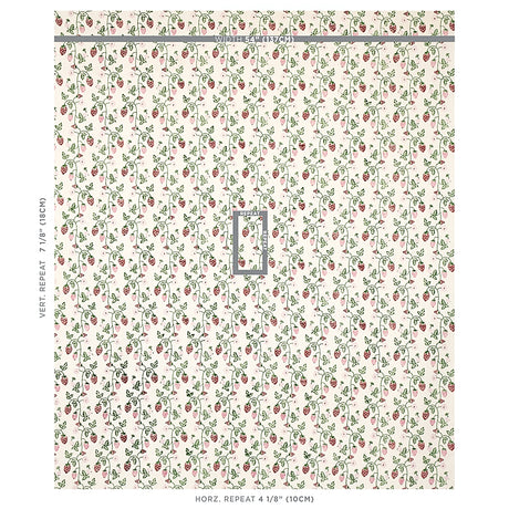 Schumacher Strawberry Hand Block Print Grass Fabric - Eade's Wallpaper