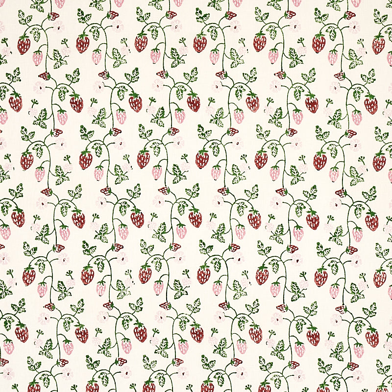 Schumacher Strawberry Hand Block Print Grass Fabric - Eade's Wallpaper