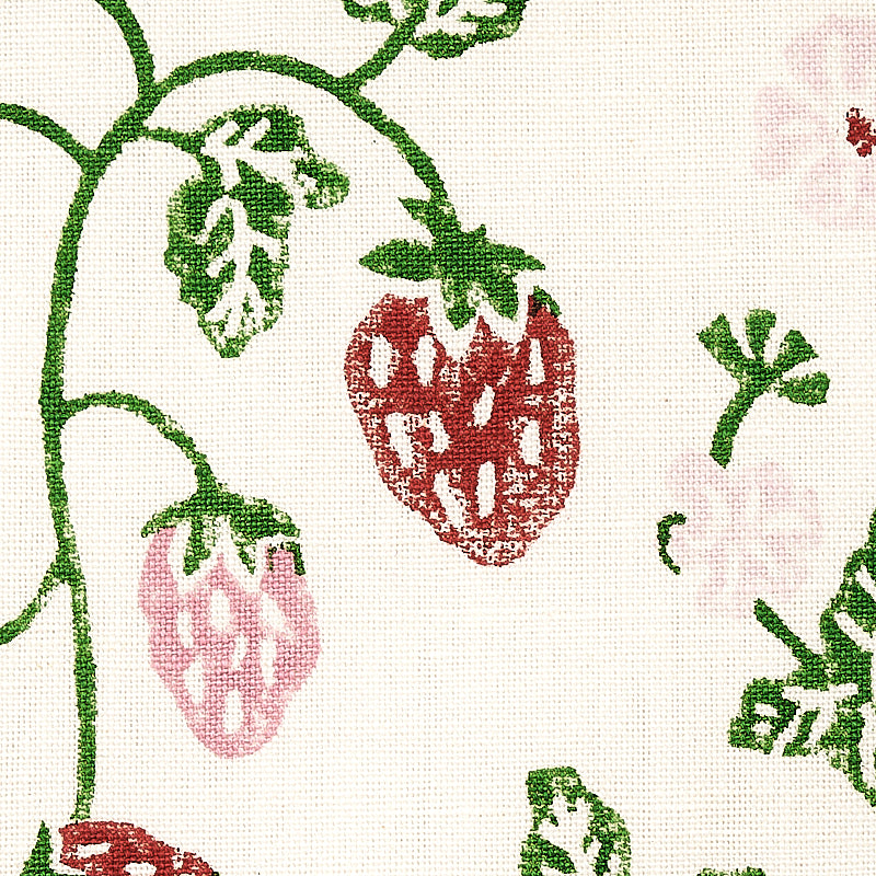 Schumacher Strawberry Hand Block Print Grass Fabric - Eade's Wallpaper