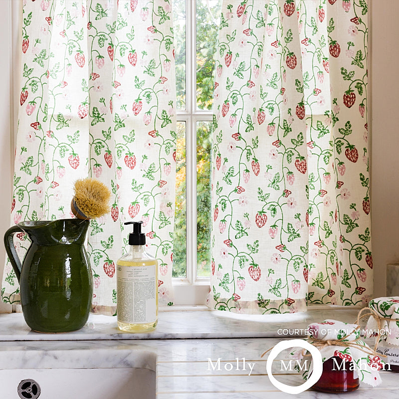 Schumacher Strawberry Hand Block Print Grass Fabric - Eade's Wallpaper