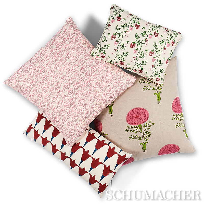 Schumacher Strawberry Hand Block Print Grass Fabric - Eade's Wallpaper
