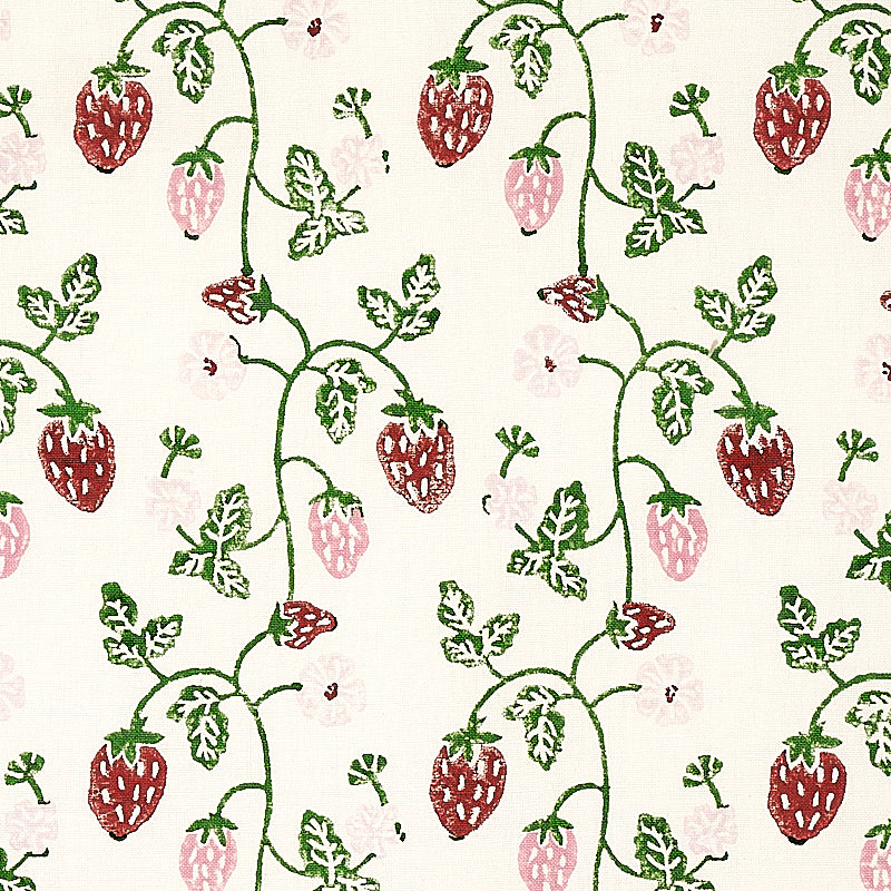 Schumacher Strawberry Hand Block Print Grass Fabric - Eade's Wallpaper