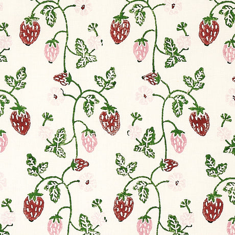 Schumacher Strawberry Hand Block Print Grass Fabric - Eade's Wallpaper