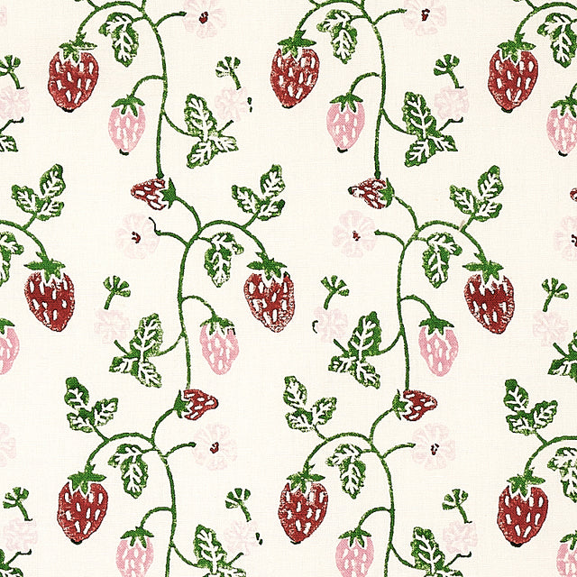 Schumacher Strawberry Hand Block Print Grass Fabric - Eade's Wallpaper