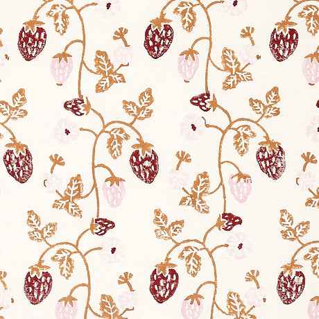 Schumacher Strawberry Hand Block Print Copper Fabric - Eade's Wallpaper