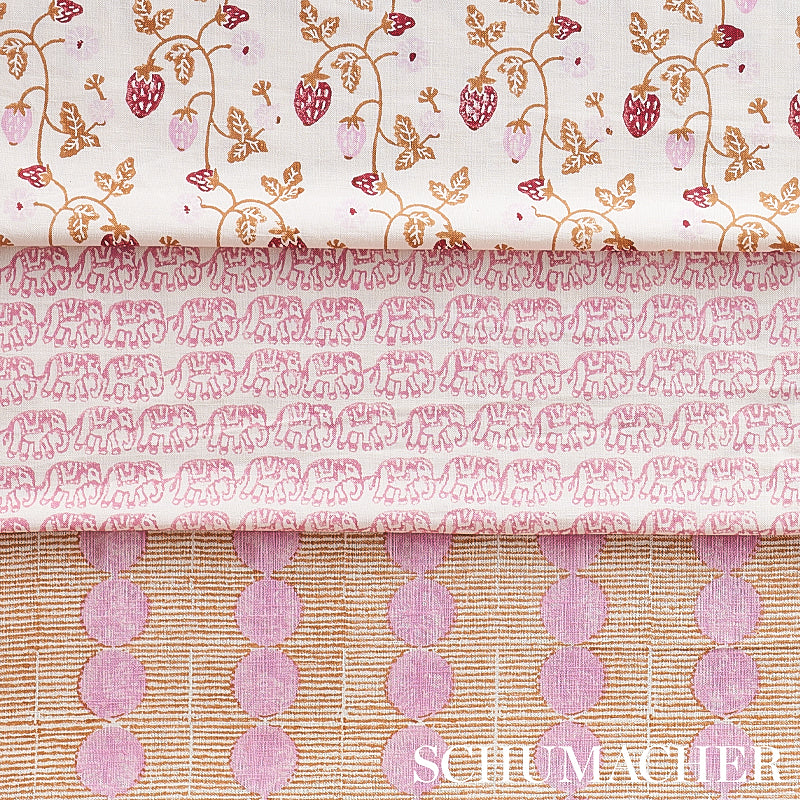 Schumacher Sun Rise Hand Block Print Rose & Copper Fabric - Eade's Wallpaper