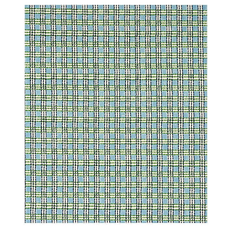 Schumacher Trellis Hand Block Print Sky & Grass Fabric - Eade's Wallpaper
