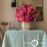 Schumacher Trellis Hand Block Print Sky & Grass Fabric - Eade's Wallpaper