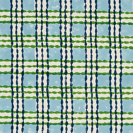 Schumacher Trellis Hand Block Print Sky & Grass Fabric - Eade's Wallpaper